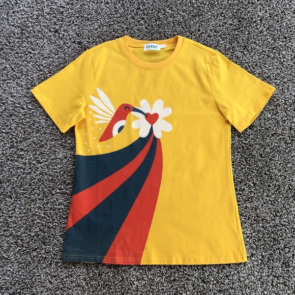 OXKnit Other - Oxknit Graphic Art Shirt Adult Size XL Hummingbird Heart Flower Short Sleeve Tee